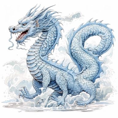 Super Gorgeous watercolour light blue Zodiac Animals dragon, ukiyo-e, tang dynasty, ornamnet, 2D concept simplified illustration on white background. clipart, highly detailed, vibrant, ultra high quality, 2D vector, best quality, incredible, no watermark