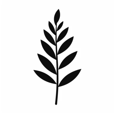 A black silhouette of a tree leaf, on a white background in clipart style.