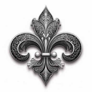 Clipart, gorgeous fleur de lis, black and grey colours, luminous, glowy, intricate, illustration, detailed, 8k, png, isolated on white background