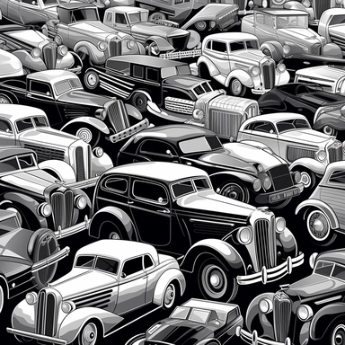 stylised clipart of cars in black and white