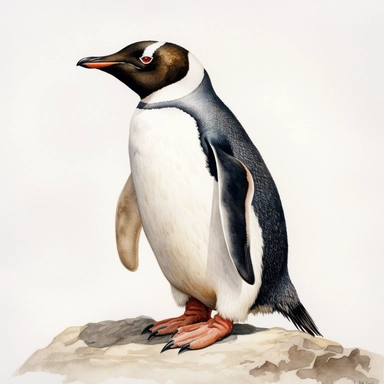 watercolor for a clipart with a white background of a penguin, hyperrealism, painted by Bo Bartlett