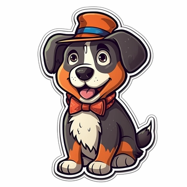 sticker, clipart, isolated on a white background, happy dog, in the style children's book illustrations, sharp angles, animated gifs, colorful costumes, sparse,--no watermark