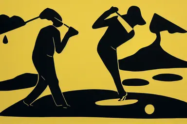 golfing silhouette, linocut, clipart