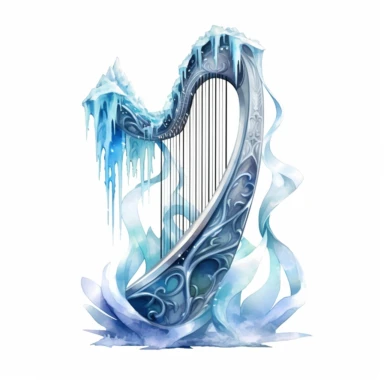 frozen harp, icy ornaments, Clipart Watercolor, fantasy style, White background, HD