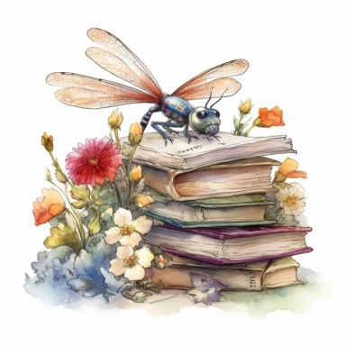 artwork in the style of cicely mary barker, clipart, whimsical watercolour illustration of a cute dragonfly and flowers, very colourful, watercolor clipart, book cover illustration, hyper HD, white background