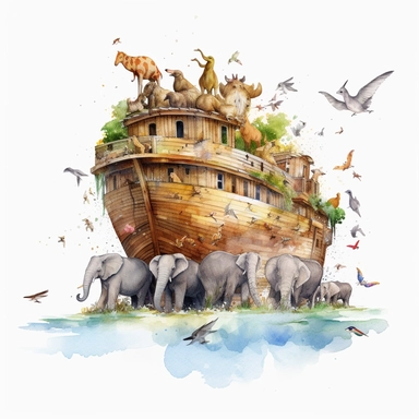 watercolour clipart Noah's Ark, white background