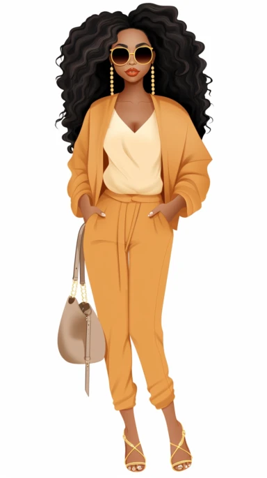 Faceless clipart, Boss girl clipart, Fashion illustration, African American clipart, Look Clipart, Fashion clipart, Black woman clipart, peach toned, royal, cartoon, painting