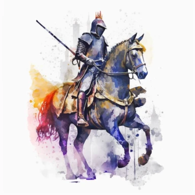 knight on a horse, watercolor clipart, transparent background, no text or logos or watermark