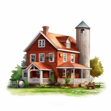 farm house photorealistic clipart,on white background with margins