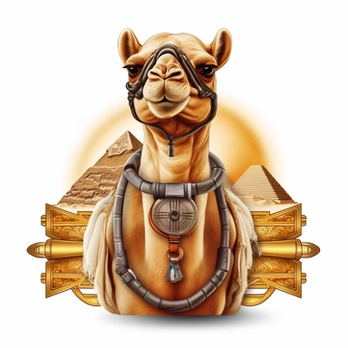 Creating a realistic clip art featuring a camel from ancient Egypt, suitable for printing on various merchandise such as t-shirts, cups, stickers, and more. The artwork will have a white background and capture the essence of a camel in ancient Egyptian culture. Subject: Camel from Ancient Egypt Style: Realistic clip art Background: White Camera Setup: Camera: High-resolution digital camera Lens: Zoom lens (such as Canon EF 24-70mm f/2.8L II USM) Settings: Aperture f/5.6, Shutter Speed 1/200, ISO