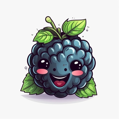 cute Blackberry, happy and smiling, bold line, clipart, sticker, white background, no shadow, 8k detail