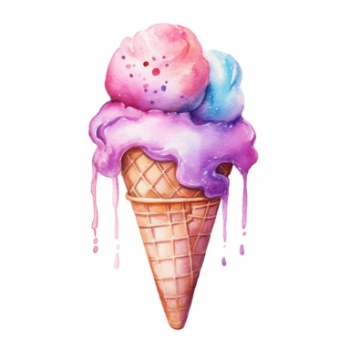 watercolor ice cream cone clip art white background