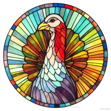 round stained glass turkey clipart, white background
