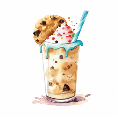 watercolor clipart image, Cookie Dough milkshake, white background