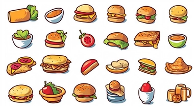 cartoon food clipart, isolated, white background, vector graphic