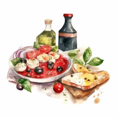 watercolour illustration of Italian food, clipart