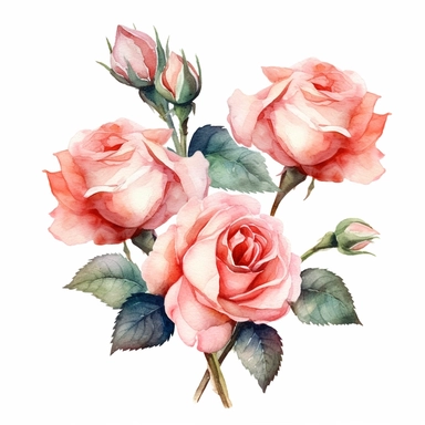 watercolor clipart with white background, cute and adorable Peace Roses, flat design, clearly defined separate image, high quality--ar3:4-no mockups, watermarks, numbers, writing, letters--q2--v5.1--s1000