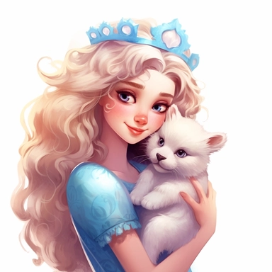 a charming clipart portraying a cute princess embracing her furry friend with meticulous attention to detail, celebrating the power of love and friendship, digital painting, aesthetic, 8k, white background