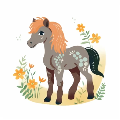 a baby horse clipart with illustration, full body shot ,8k, style of Bohemian, style of Anna Süßbauer and Jon Klassen,vector, Vector, white background,Solid Background, Sharpness and clarity, masterpiece, trending on Artstation and Dribbble.