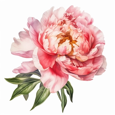 a single pink peony, summer flowers ,clipart, watercolor style, fantasy, ultra detailed, white plain background, single object, print on demand image, PNG transparent background, white background for removing background