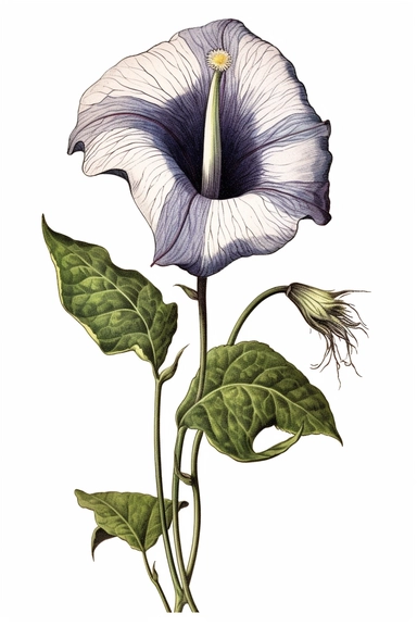 line drawing clipart of a single morning glory in black and white, coloured in