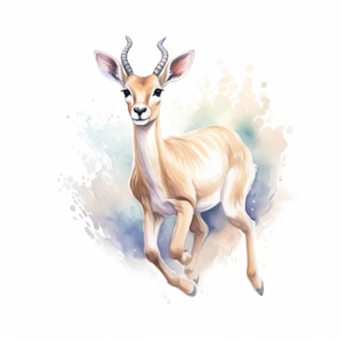 cute gazelle fawn, prancing and leaping with boundless energy, its joy infectious, soft pastel colors, clipart, on a white background