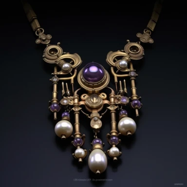 necklace front , plumbing munsen clip, pearls, amethyst