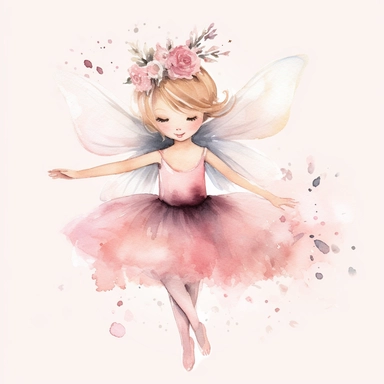 Cute pink little fairy ballet dancer watercolor clipart