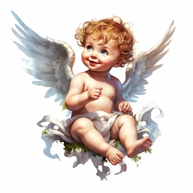 cherub watercolour in the style of digital airbrushing, realistic yet stylized, digitally enhanced, elaborate costumes, 32k uhd, clipart, white background