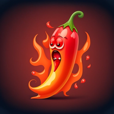 Spicy chili Pepper with eyes breathing red fire. Vector clip art illustration with simple gradients. Pepper and fire on separate layers