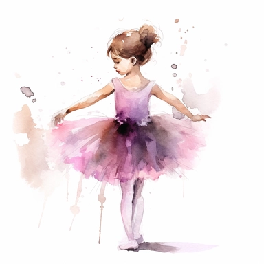 watercolor style, little ballerina girl of 5 years old clipart, isolated on white background, hd