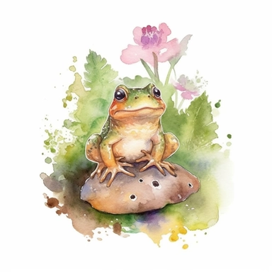 clipart watercolor baby frog in the style of Beatrix potter