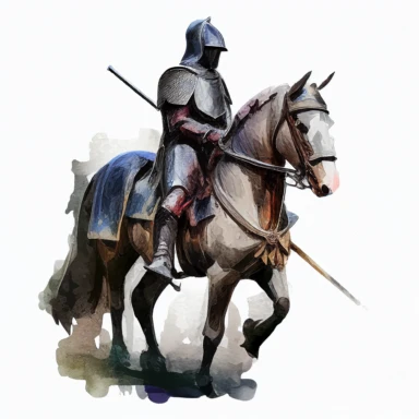 knight on a horse, watercolor clipart, transparent background, no text or logos or watermark