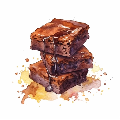 watercolor chocolate brownie clipart, isolated on white background, hd