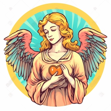 cartoon angel holding a heart stock clipart 5448247, in the style of pink and amber, colorful drawings, pontormo, comic/cartoon, sophie anderson, dark yellow and turquoise, andrew boog faithfull, white background