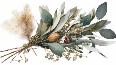 1 tiny boquet of eucalyptus with dried pampas, ideal for wedding stationary, clipart