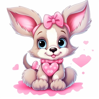 kawaii a very cute cuddly eyes happy puppy wearing a pink coat giving out heart's clipart Easter spring bunny scrapbooking Crafton digital paper white background
