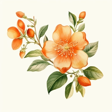 Clipart, vintage, watercolor, Orange Flower Blossom illustration, hand drawn, texture