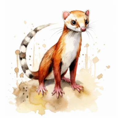 African striped weasel kit, clipart, white background, watercolor