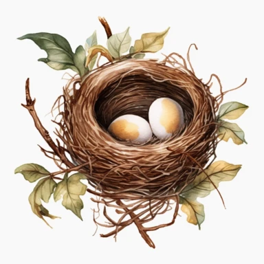 realistic Watercolor Bird Nest with bird egg Clipart, be creative and detailed, white background