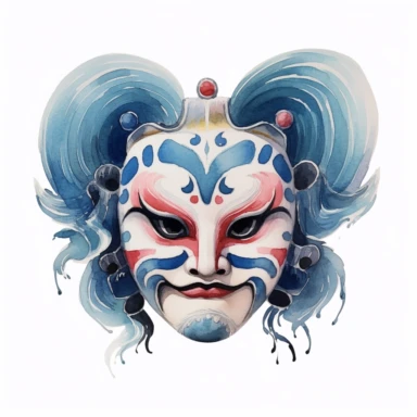 a China Peking Opera Masks in the style of watercolour clipart with detailed brush strokes
