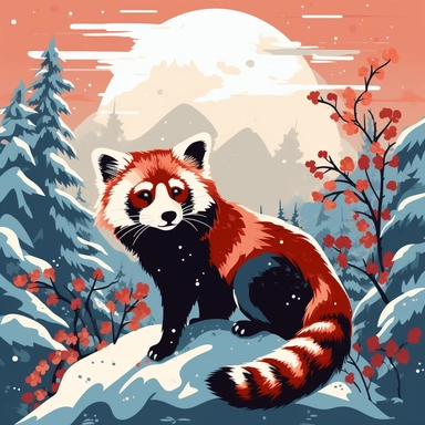 a red panda in its natural habitat in the style of clipart