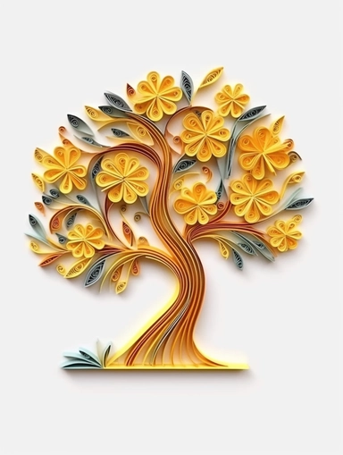 africa accacia tree art of quilling clipart, gold and glory pastel mute soft colors, illustration, white solid background,