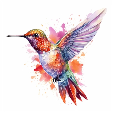 watercolor hummingbird, high details, intricate details and no color bleed, HD, 8k, solid white background clipart