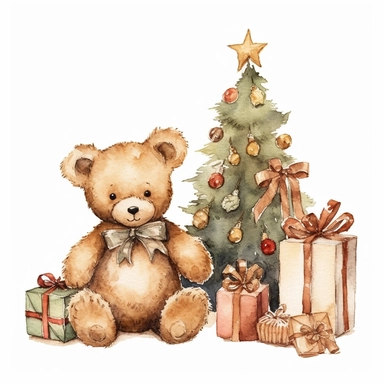 christmas Clipart aquarelle, christmas wooden toy in kid room, christmas neutral colors, minimalistic, adorable, shabby chic style, christmas style, isolated white background,single design, single object,print on demand image, PNG transparent background,