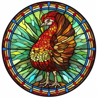 round stained glass turkey clipart, white background