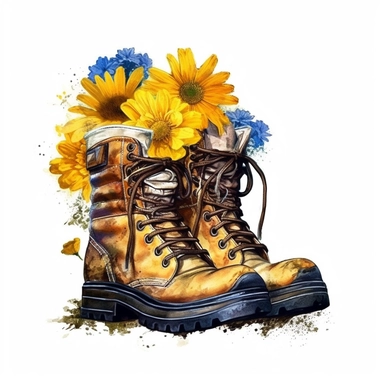 Bumblebee, Bumblebee, Bumblebee, Bumblebee, Bumblebee, Bumblebee, flower bouquet in an old dirty work boots, highly detailed, acrylic paint, 16k, realistic, isolated on a white background, clipart