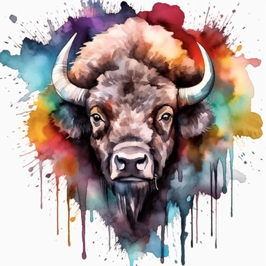 american bison oil painting watercolor clipart graffiti