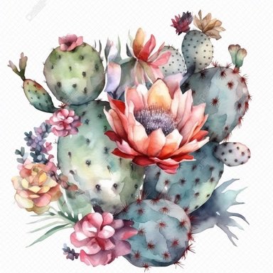 cactus, clip art, watercolor, isolated white background, 8k