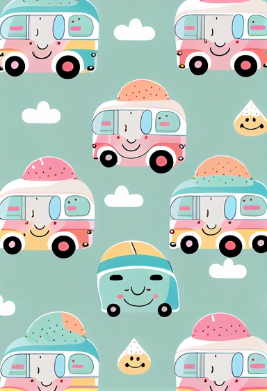 Cute happy baby bus bithday pattern, Clipart,by Dr. Seuss ，Blush and bashful background, illustration art